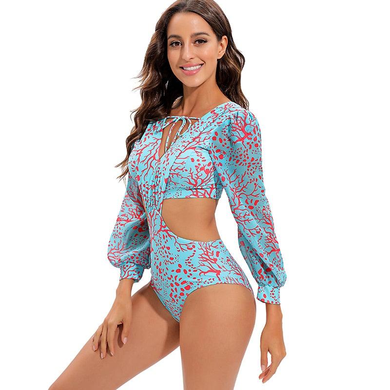 Surfing Swimsuit For Women Bikini Long Sleeve Swimwear Tiger Print Push Up Summer Bath Suit Two Piece Surfing Rash Guard Bikini Long Sleeve Swimsuit Set