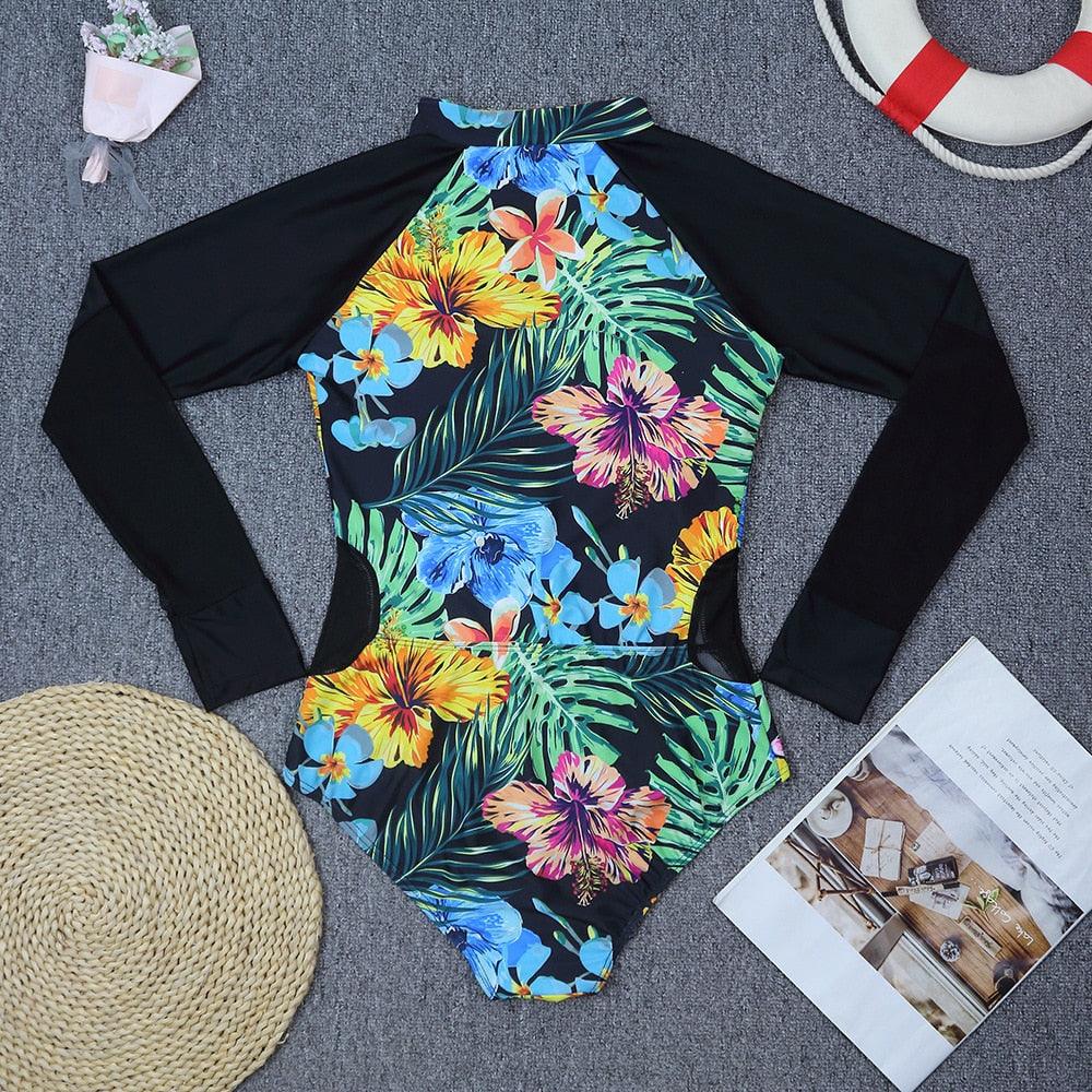 Surfing Swimsuit For Women Bikini Long Sleeve Swimwear Tiger Print Push Up Summer Bath Suit Two Piece Surfing Rash Guard Bikini Long Sleeve Swimsuit Set