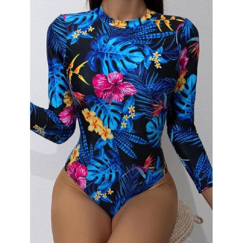 Surfing Swimsuit For Women Bikini Long Sleeve Swimwear Tiger Print Push Up Summer Bath Suit Two Piece Surfing Rash Guard Bikini Long Sleeve Swimsuit Set