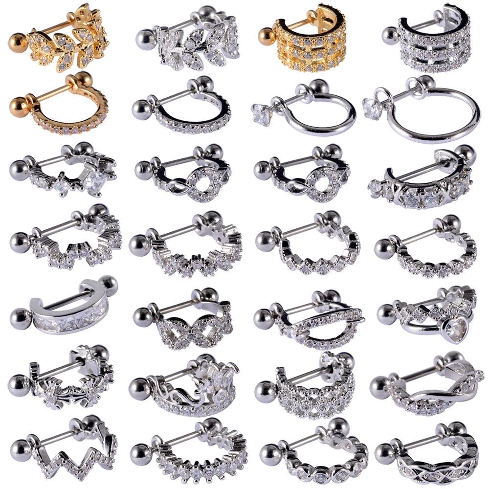 Surgical Steel Barbell With CZ Hoop Ear Tragus Cartilage Helix Earrings Ear Studs Ear Cuff Rook Woman Lobe Piercings Septum Hinged Segment Piercings Body Jewelry Earring Hoop Stainless Steel with Cartilage Earrings Piercings Nose Ring Piercing Jewelry