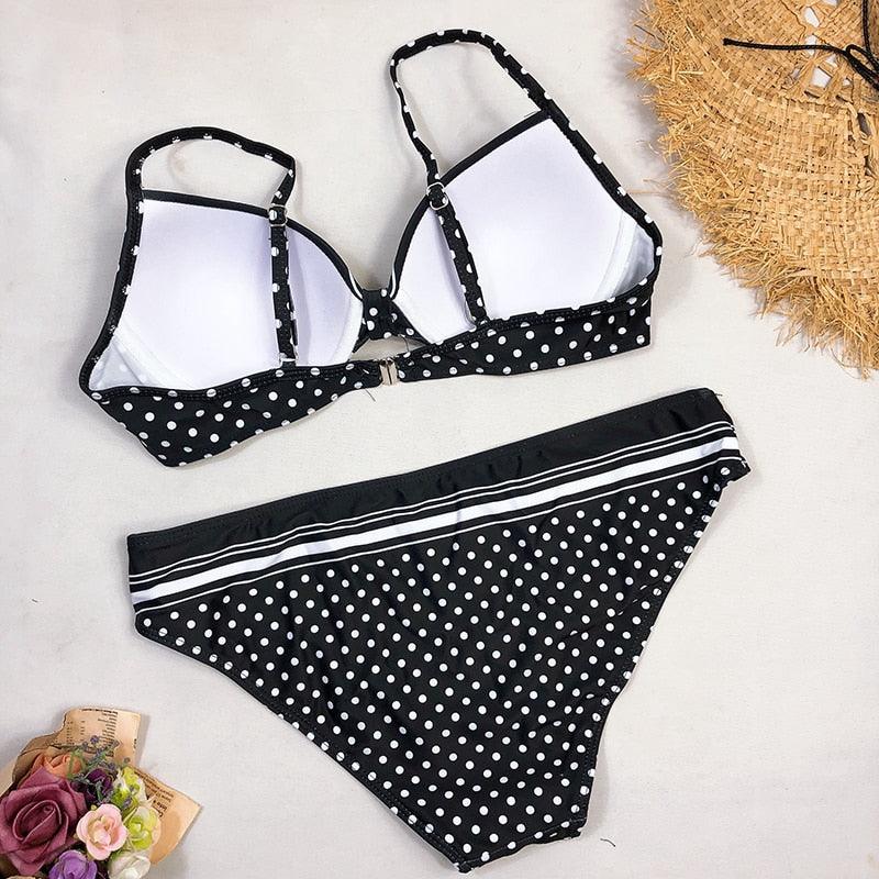 Swimwear Bikinis   Swimming Suit For Women Swimsuit Padded Push-up Bikini Set Women Padded Push up Bikini Set Halter Two Piece Cross Top Swimsuit Patchwork Bathing Suit