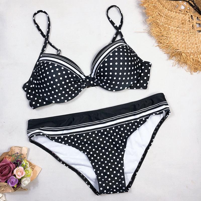 Swimwear Bikinis   Swimming Suit For Women Swimsuit Padded Push-up Bikini Set Women Padded Push up Bikini Set Halter Two Piece Cross Top Swimsuit Patchwork Bathing Suit