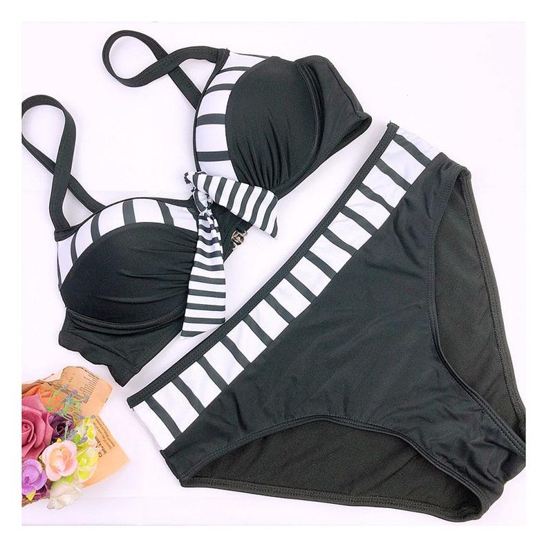 Swimwear Bikinis   Swimming Suit For Women Swimsuit Padded Push-up Bikini Set Women Padded Push up Bikini Set Halter Two Piece Cross Top Swimsuit Patchwork Bathing Suit