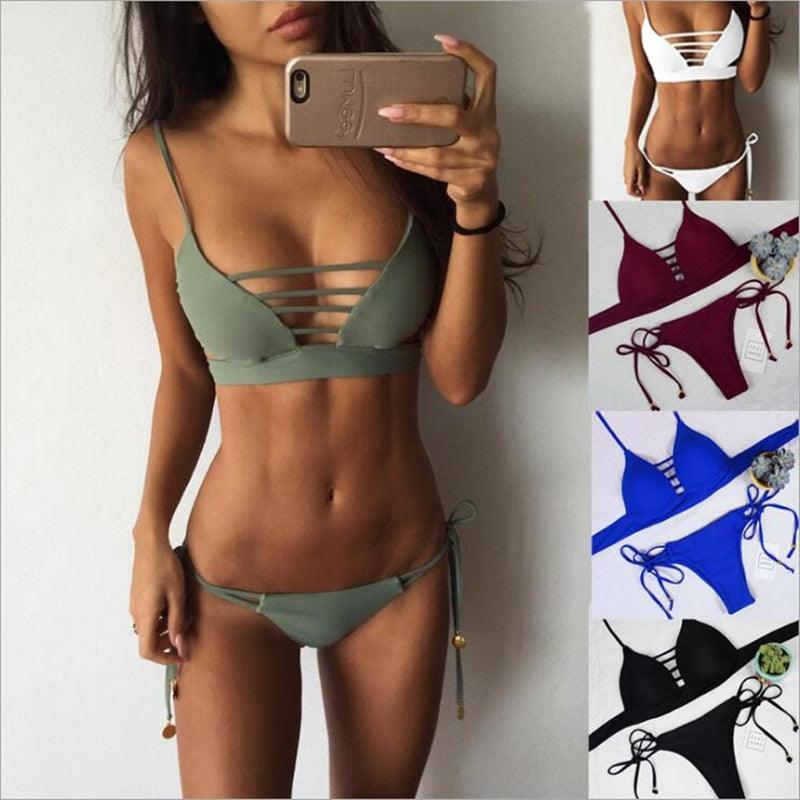 Swimwear Women Bikini Set Hollow Out Swimsuit Padded Halter Padded Push Up Bikini Set Two Pieces Swimsuit For Women Swimwear Bathing Suit Gifts For Mom Wife Girlfriend Lace Up Two Piece Bathing Suit