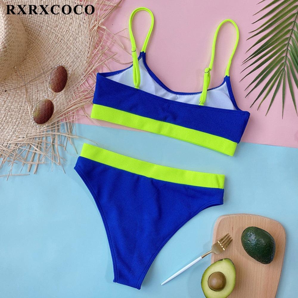 Swimwear Women Ribbed Bathing Suit Female Push Up Bikini Set Women's Bathing Suit Lace up Bikini Ribbed Two Piece Swimsuit Beachwear High Waist Bikini Women's Swimsuit