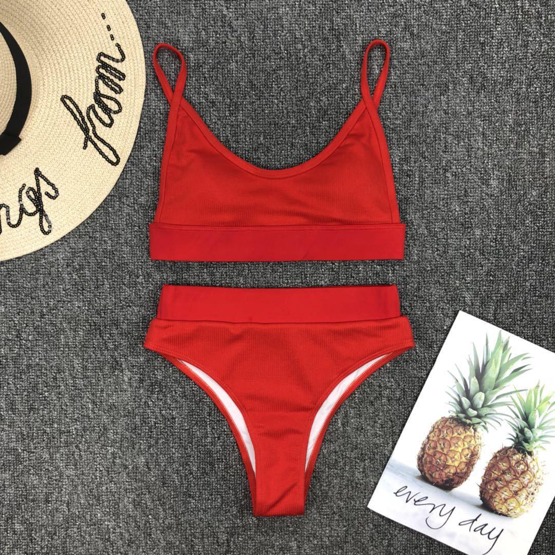 Swimwear Women Ribbed Bathing Suit Female Push Up Bikini Set Women's Bathing Suit Lace up Bikini Ribbed Two Piece Swimsuit Beachwear High Waist Bikini Women's Swimsuit