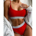 Swimwear Women Ribbed Bathing Suit Female Push Up Bikini Set Women's Bathing Suit Lace up Bikini Ribbed Two Piece Swimsuit Beachwear High Waist Bikini Women's Swimsuit