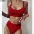 Swimwear Women Ribbed Bathing Suit Female Push Up Bikini Set Women's Bathing Suit Lace up Bikini Ribbed Two Piece Swimsuit Beachwear High Waist Bikini Women's Swimsuit