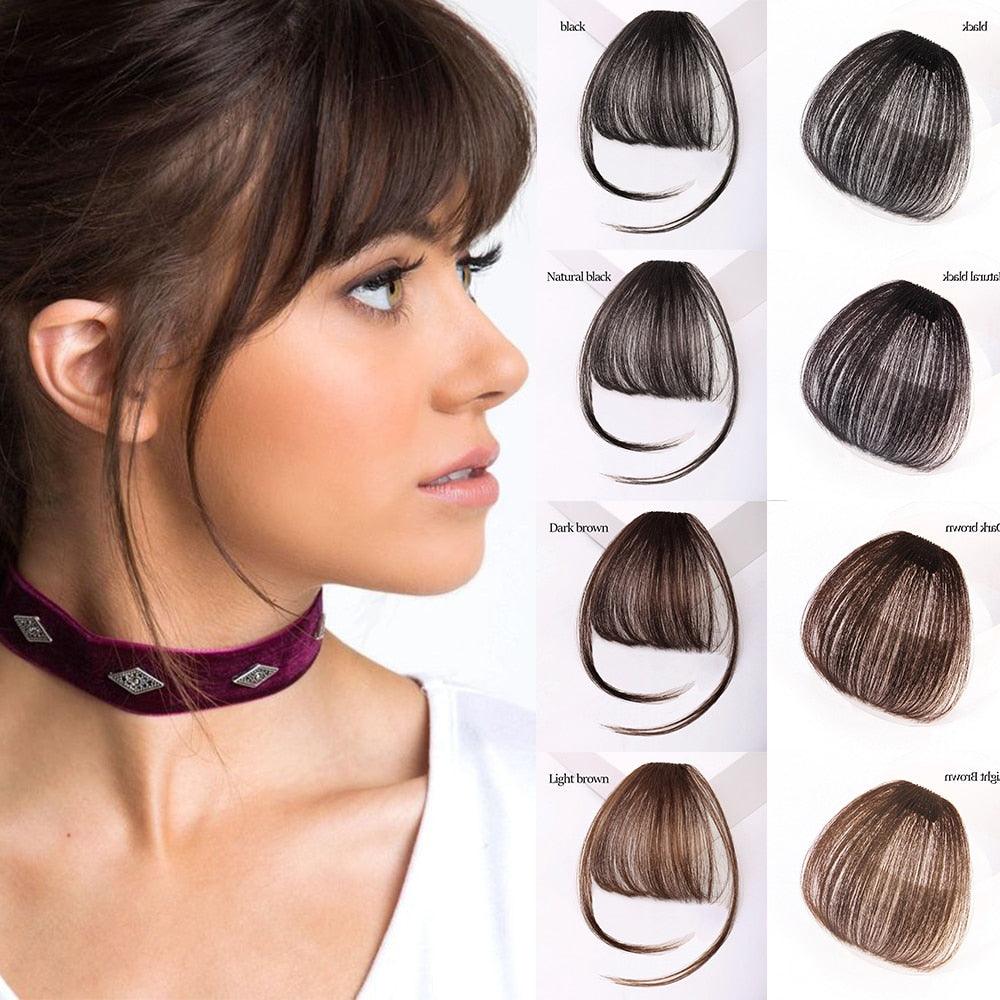 Synthetic Air Bangs Heat Resistant Hairpieces Hair Women Natural Short Black Brown Bangs Hair Clips For Extensions Natural Flat Neat Bangs With Temples For Women One Piece Hairpiece