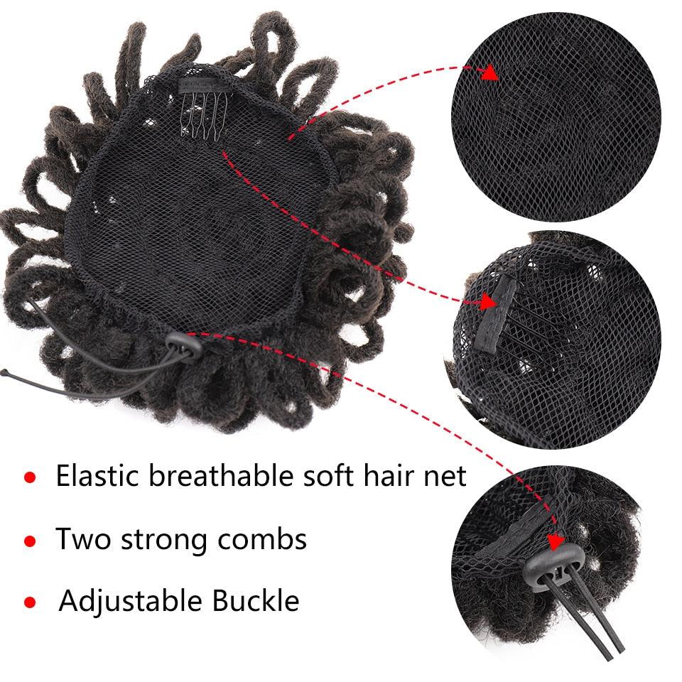 Synthetic Dread Locks Chignon Faux Locks Hair Bun Hairpiece Drawstring Pony Tail Clip in Hair Extensions For Black Women Clip in Hair Extension For Volumized Hair Buns For Girls