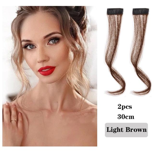 Synthetic Hair Bangs Clip In Front Side Bangs Fake Fringe Hair Extensions For Women Natural Hairpiece Natural Flat Neat side Bangs With Temples For Women One Piece Hairpiece