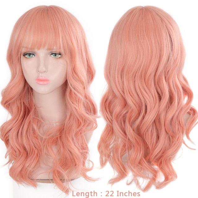 Synthetic Wigs For Women Daily Cosplay Long Water Wave  Lolita Wig With Bangs Cold Brown Heat Resistant Hair Bob Wigs For Black Women Cosplay Wigs For Women Gifts for Girlfriends