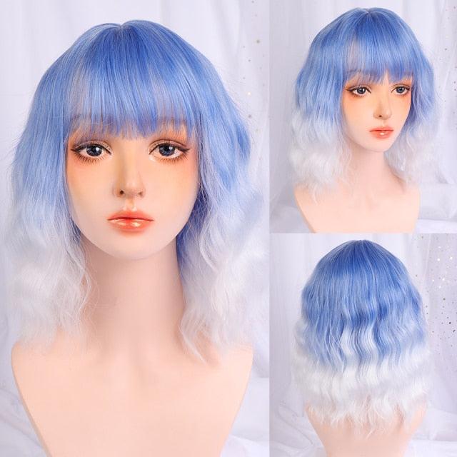 Synthetic Wigs For Women Daily Cosplay Long Water Wave  Lolita Wig With Bangs Cold Brown Heat Resistant Hair Bob Wigs For Black Women Cosplay Wigs For Women Gifts for Girlfriends