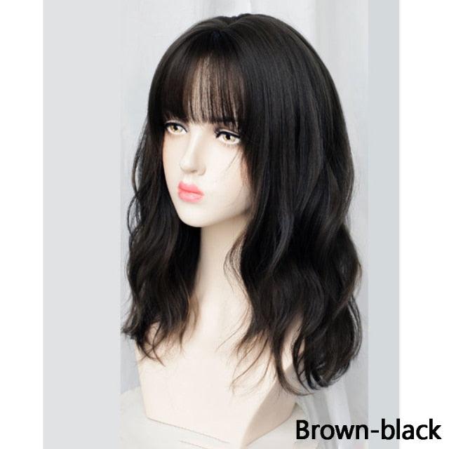 Synthetic Wigs For Women Daily Cosplay Long Water Wave  Lolita Wig With Bangs Cold Brown Heat Resistant Hair Bob Wigs For Black Women Cosplay Wigs For Women Gifts for Girlfriends