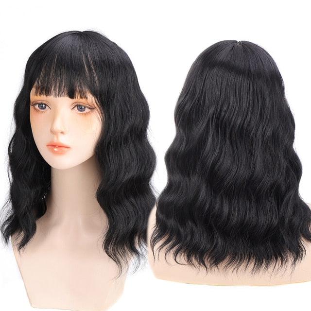 Synthetic Wigs For Women Daily Cosplay Long Water Wave  Lolita Wig With Bangs Cold Brown Heat Resistant Hair Bob Wigs For Black Women Cosplay Wigs For Women Gifts for Girlfriends