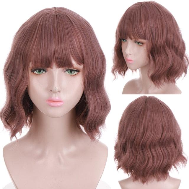 Synthetic Wigs For Women Daily Cosplay Long Water Wave  Lolita Wig With Bangs Cold Brown Heat Resistant Hair Bob Wigs For Black Women Cosplay Wigs For Women Gifts for Girlfriends