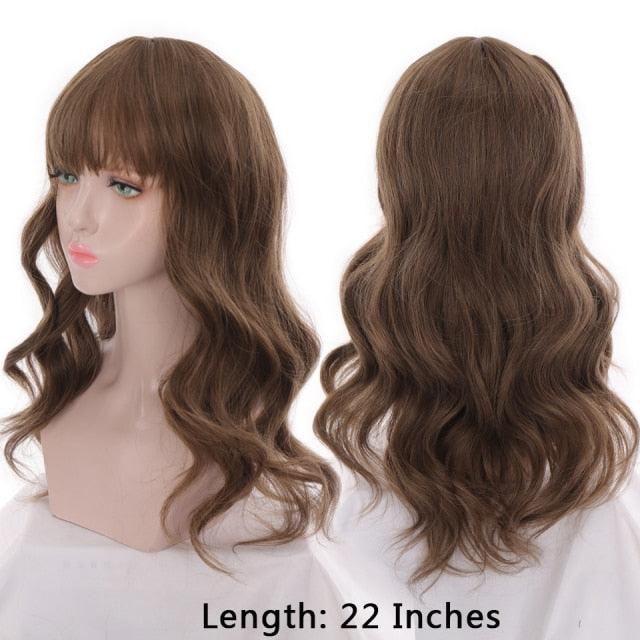 Synthetic Wigs For Women Daily Cosplay Long Water Wave  Lolita Wig With Bangs Cold Brown Heat Resistant Hair Bob Wigs For Black Women Cosplay Wigs For Women Gifts for Girlfriends