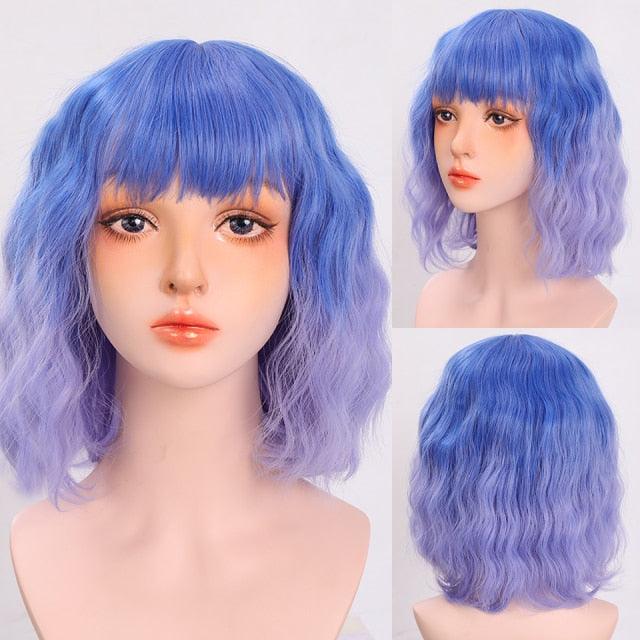 Synthetic Wigs For Women Daily Cosplay Long Water Wave  Lolita Wig With Bangs Cold Brown Heat Resistant Hair Bob Wigs For Black Women Cosplay Wigs For Women Gifts for Girlfriends