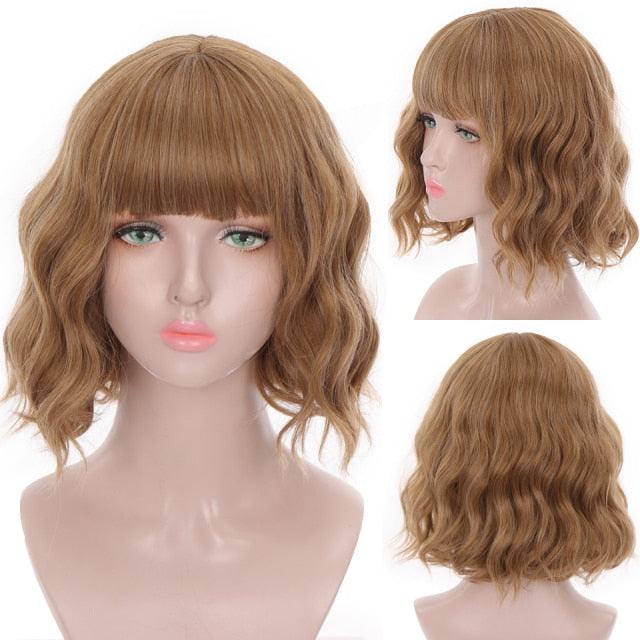 Synthetic Wigs For Women Daily Cosplay Long Water Wave  Lolita Wig With Bangs Cold Brown Heat Resistant Hair Bob Wigs For Black Women Cosplay Wigs For Women Gifts for Girlfriends