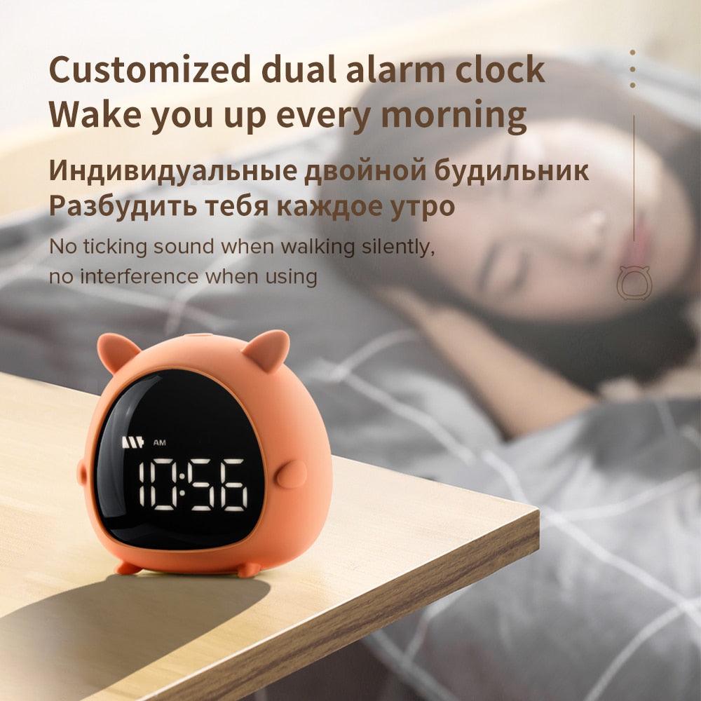 Table Clock Cute Alarm Clock Cute Toddler Alarm Clock Dimming Sleep Training Clock with Night Light Kids Wake Up Clock USB Rechargeable Easy Setting Kids Bedside Kids Night Wake Up Light Multi Function Alarm Clock for For Child Children Home Decoration