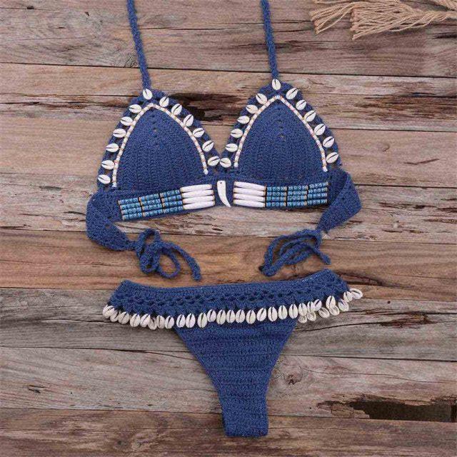 Tassel Knit Crochet Bikini Women Swimwear Female Swimsuit Two-piece Bikini Set Unique Bathing Suit Swim Women's Crochet Lace V Neck High Waist Bikini Set Two Pieces Swimsuit