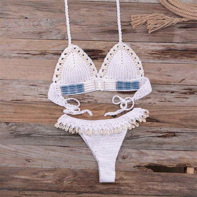 Tassel Knit Crochet Bikini Women Swimwear Female Swimsuit Two-piece Bikini Set Unique Bathing Suit Swim Women's Crochet Lace V Neck High Waist Bikini Set Two Pieces Swimsuit