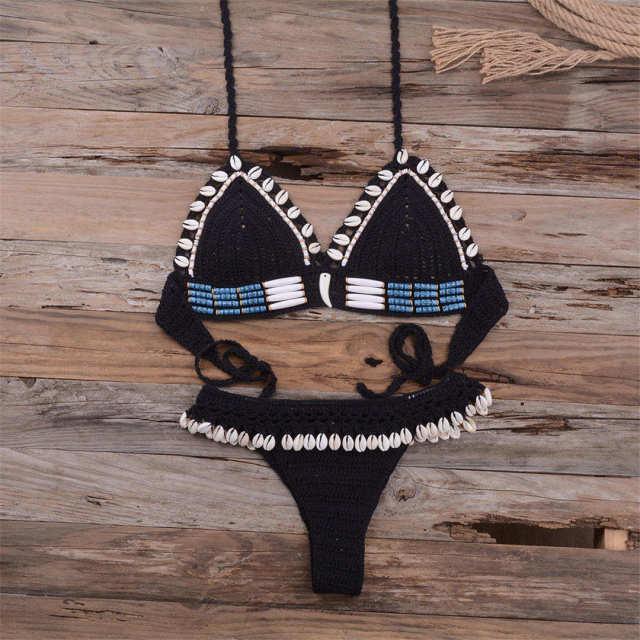 Tassel Knit Crochet Bikini Women Swimwear Female Swimsuit Two-piece Bikini Set Unique Bathing Suit Swim Women's Crochet Lace V Neck High Waist Bikini Set Two Pieces Swimsuit