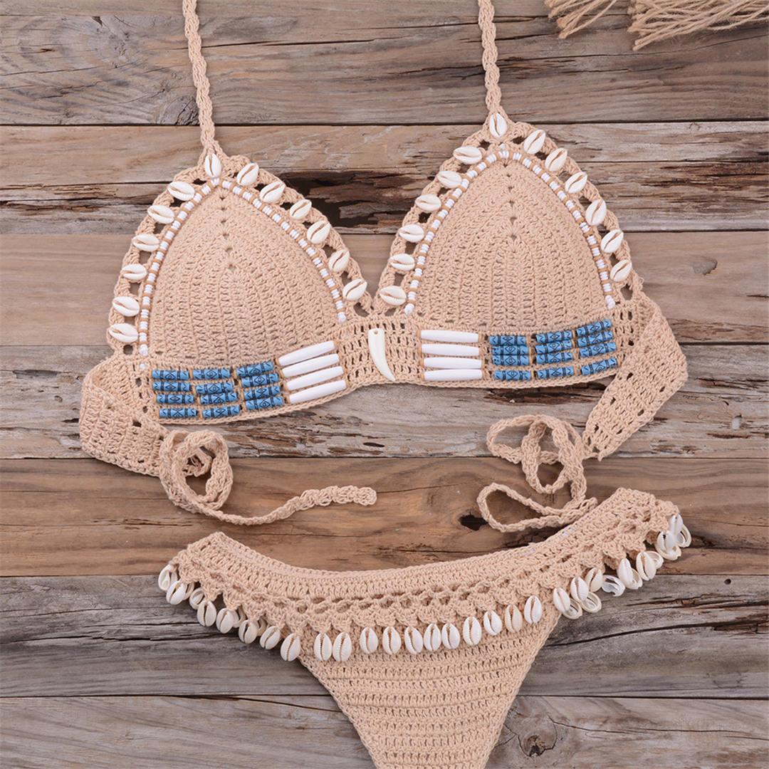 Tassel Knit Crochet Bikini Women Swimwear Female Swimsuit Two-piece Bikini Set Unique Bathing Suit Swim Women's Crochet Lace V Neck High Waist Bikini Set Two Pieces Swimsuit