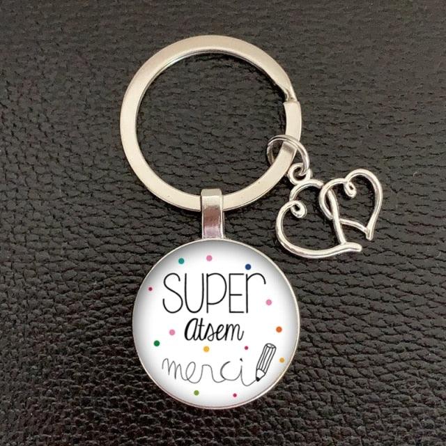 Teacher Thank You Text Keychain Love Pendant Glass Pendant Keychain Teacher Appreciation Keychain Gift Thank You Gift Graduation Decoration High Quality Car Bag Keychain Teacher's Day Gift