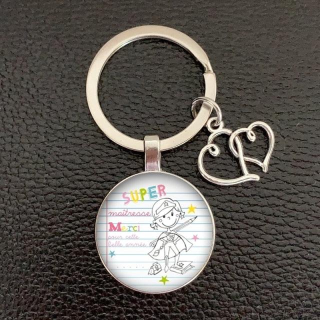 Teacher Thank You Text Keychain Love Pendant Glass Pendant Keychain Teacher Appreciation Keychain Gift Thank You Gift Graduation Decoration High Quality Car Bag Keychain Teacher's Day Gift