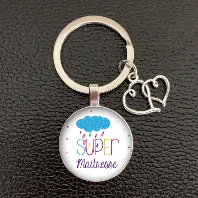 Teacher Thank You Text Keychain Love Pendant Glass Pendant Keychain Teacher Appreciation Keychain Gift Thank You Gift Graduation Decoration High Quality Car Bag Keychain Teacher's Day Gift