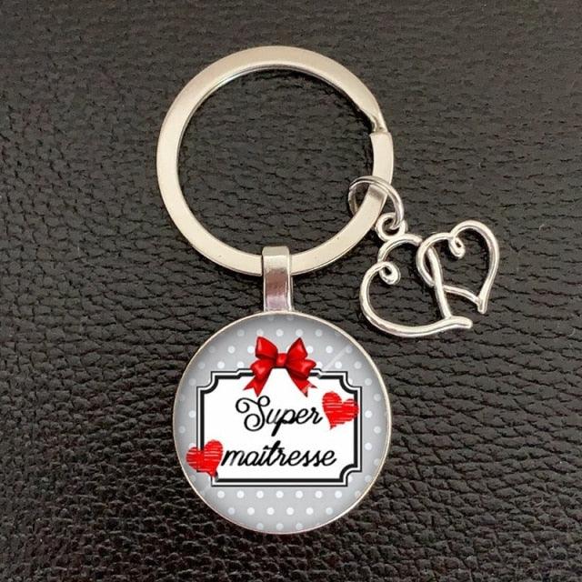 Teacher Thank You Text Keychain Love Pendant Glass Pendant Keychain Teacher Appreciation Keychain Gift Thank You Gift Graduation Decoration High Quality Car Bag Keychain Teacher's Day Gift