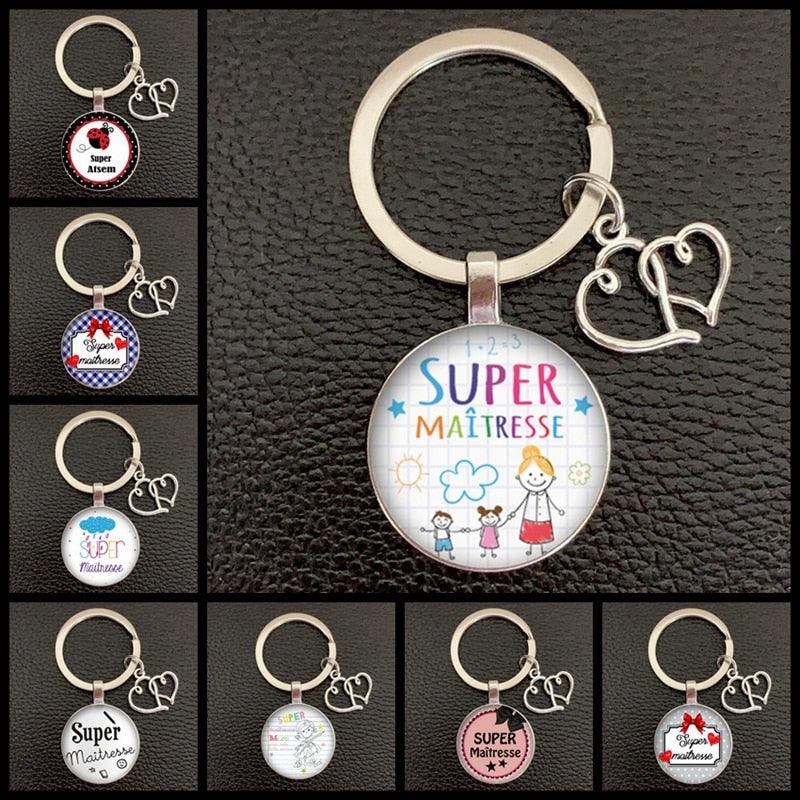 Teacher Thank You Text Keychain Love Pendant Glass Pendant Keychain Teacher Appreciation Keychain Gift Thank You Gift Graduation Decoration High Quality Car Bag Keychain Teacher's Day Gift