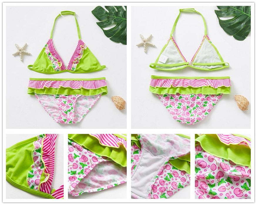 Teenager Girls Swimwear Two pieces Girls Swimsuit High quality Kids Bikini Sets Children Beach Wear Girls Two Piece Bikini Swimsuits Striped Ruffle Swimwear Bathing Suit Set