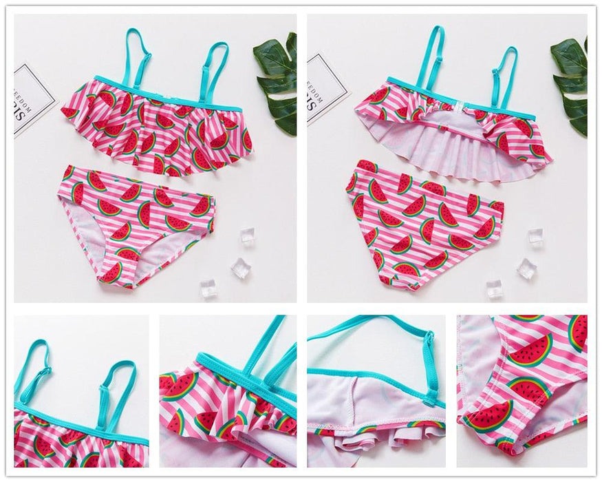 Teenager Girls Swimwear Two pieces Girls Swimsuit High quality Kids Bikini Sets Children Beach Wear Girls Two Piece Bikini Swimsuits Striped Ruffle Swimwear Bathing Suit Set