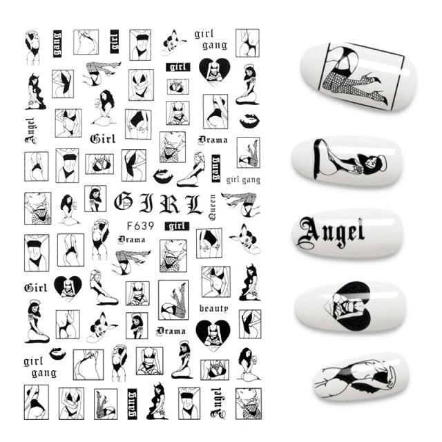 The New 3D Nail Sticker Cool English Letter stickers for nail Foil Love Heart Design Fashion Manicure Stickers Girls Manicure Decoration Nail Art Supplies 3D Self-Adhesive Nail Decals Designer Nail Stickers for Acrylic Nails