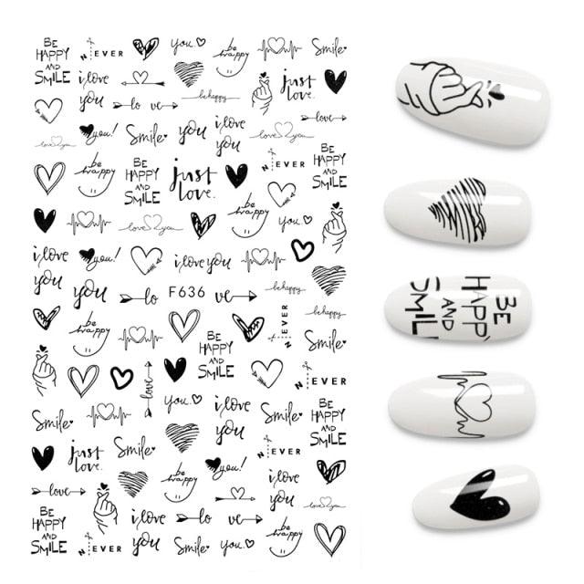 The New 3D Nail Sticker Cool English Letter stickers for nail Foil Love Heart Design Fashion Manicure Stickers Girls Manicure Decoration Nail Art Supplies 3D Self-Adhesive Nail Decals Designer Nail Stickers for Acrylic Nails