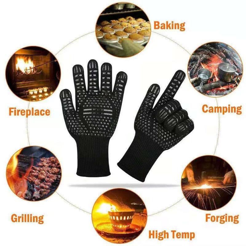 Thickened BBQ Gloves High Temperature Oven Gloves 500 800 Degrees Fire Resistant BBQ Heat Insulated Microwave Gloves Heat Insulation Gloves for BBQ Cooking Heat Resistant Grill Gloves Insulated Durable Fireproof For Cooking Grilling BBQ