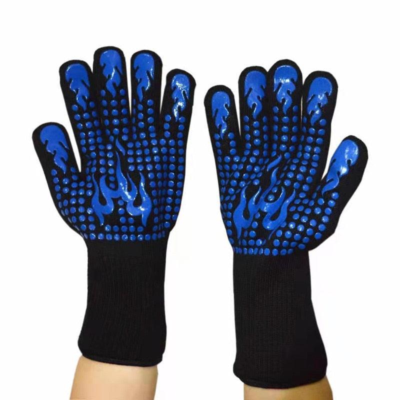 Thickened BBQ Gloves High Temperature Oven Gloves 500 800 Degrees Fire Resistant BBQ Heat Insulated Microwave Gloves Heat Insulation Gloves for BBQ Cooking Heat Resistant Grill Gloves Insulated Durable Fireproof For Cooking Grilling BBQ