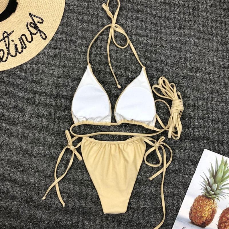 Thong Bikini Swimwear Women Bandage Solid Swimsuit Micro Bikini Set Summer Beachwear Swim Suit High Cut Thong 2 Pieces Bikini Set Swimsuit