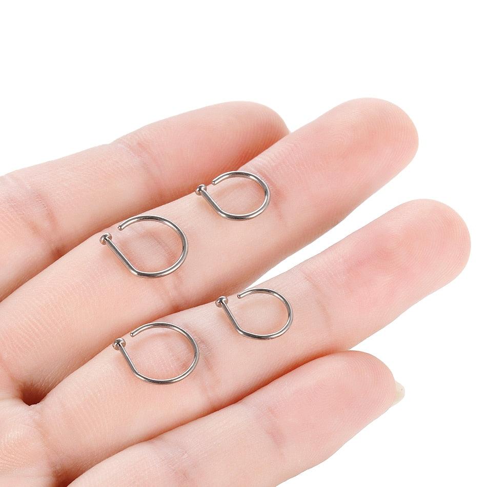 Titanium Fake Nose Piercing Shaped Tragus Helix Fake Nose Titanium D Shape Nose Ring Hoop Rings Hoop Face Septum Ring Clip Fake Nose Ring Faux Piercing Jewelry Titanium D Shape Nose Ring Hoop Stud Earring Hoop Septum Ring Nostril Body Jewelry