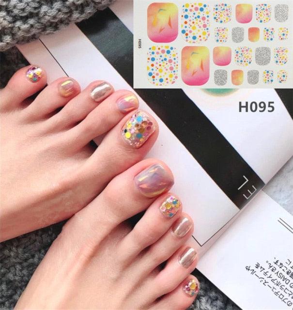 Toe Nail Sticker Wraps Adhesive Decals Toenail Polish Strips DIY Pedicure Foot Decals Manicure Strips Decals Full Wraps Women Glitter Toenail Nail Polish Strips Decals Full Wraps Self Adhesive Toe Nail Tip Full Toe Nail Wraps Feet Decorations