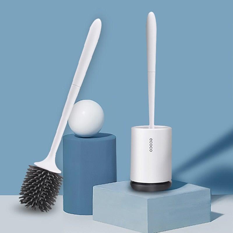 Toilet Brush and Holder Set No Dead Corners Wall-Mounted Toilet Brush Bathroom Accessories Set Toilet Brush And Bracket Set Non Slip Long Handle Soft Silicone Bristles Flexible Toilet Brush Head Wall-Mounted Drip-Proof