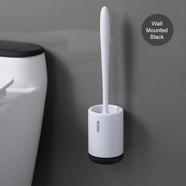 Toilet Brush and Holder Set No Dead Corners Wall-Mounted Toilet Brush Bathroom Accessories Set Toilet Brush And Bracket Set Non Slip Long Handle Soft Silicone Bristles Flexible Toilet Brush Head Wall-Mounted Drip-Proof