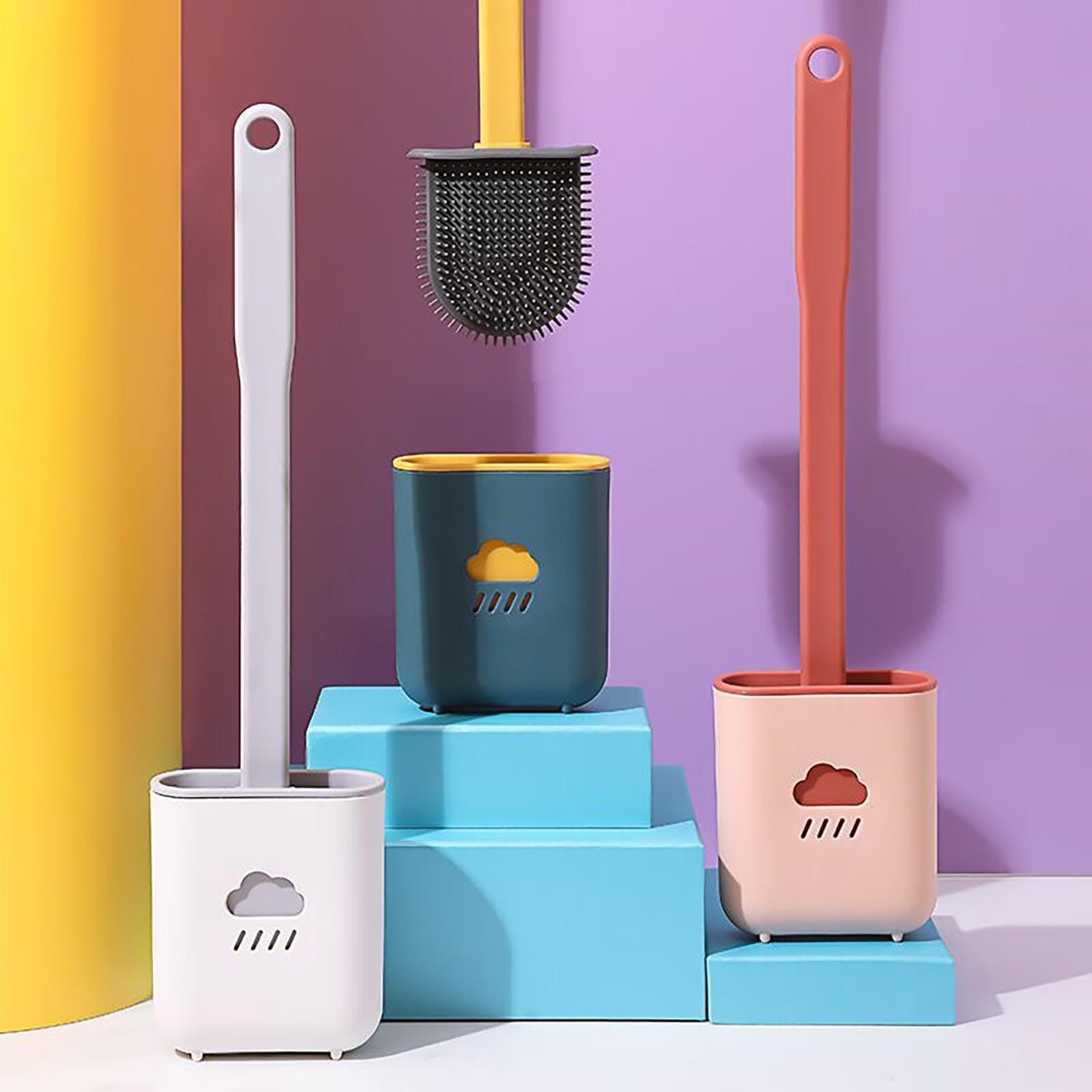 Toilet Brush Holder Sets Wall Hanging Household Floor Standing Soft Bristle Head Bathroom Cleaning Accessories Toilet Brush Set, Silicone Toilet Brush with Holder Wall Mounted With Toilet Bowl Brush And Holder Bendable Brush Head Holder Quickly Drying