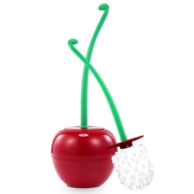 Toilet brush New Lovely Cherry Shape Lavatory Brush Toilet Brush Holder Set Toilet Cherry Shape Toilet Brush Standing Toilet Brush Set Compact Household Bathroom Cherry Toilet Brush