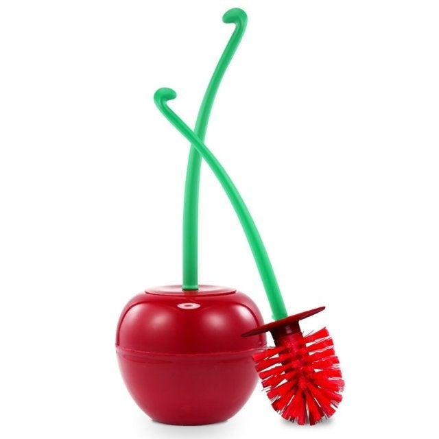 Toilet brush New Lovely Cherry Shape Lavatory Brush Toilet Brush Holder Set Toilet Cherry Shape Toilet Brush Standing Toilet Brush Set Compact Household Bathroom Cherry Toilet Brush