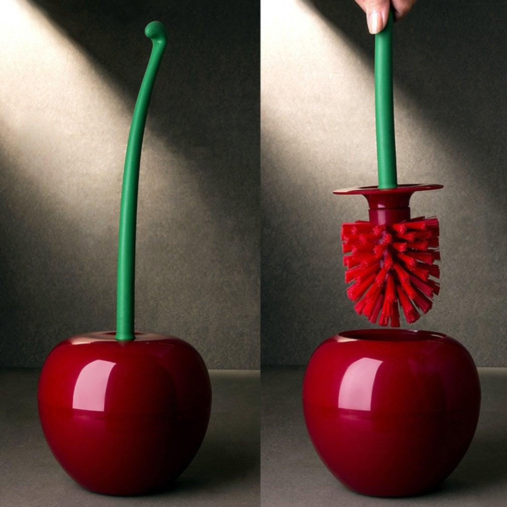 Toilet brush New Lovely Cherry Shape Lavatory Brush Toilet Brush Holder Set Toilet Cherry Shape Toilet Brush Standing Toilet Brush Set Compact Household Bathroom Cherry Toilet Brush