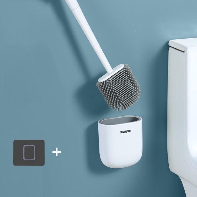 Toilet Brush With Holder Set Long Handled Flex Rubber Silicone Drain Cleaner Brush Wall Mounted Bathroom Accessories Wall Toilet Brush And Holder Set Flexible Toilet Bowl Cleaner Brush With Silicone Bristles Bendable Brush Head To Clean Toilet