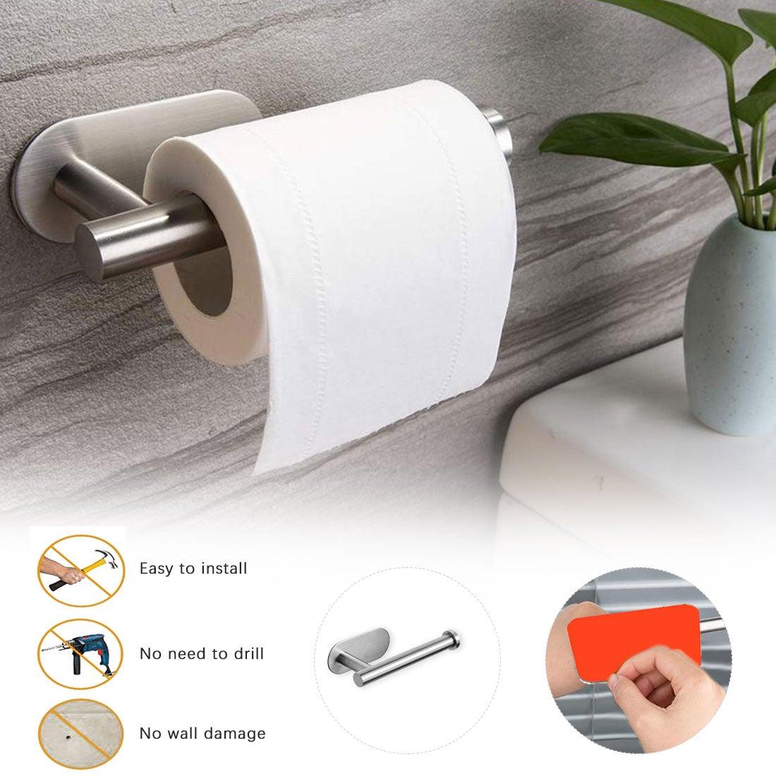 Toilet Paper Holder Bathroom Accessories Stainless Steel Bathroom Kitchen Wall Mounted Roll Paper Rack Tissue Towel Rack Holders Adhesive Toilet Paper Holder Stainless Steel Toilet Tissue Roll Holder Sticky Hand Towel Hanger No Drilling